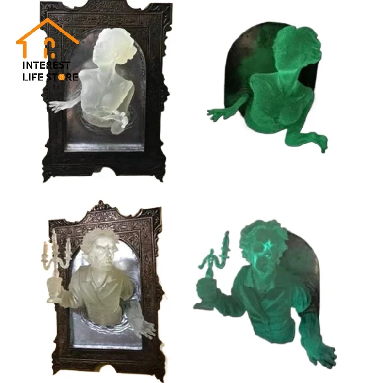 

New Halloween Spooky Devil's Hand Wall Decoration Gohtic Ghost in The Mirror Luminous Crafts Resin Props Home Photo Frame Decor
