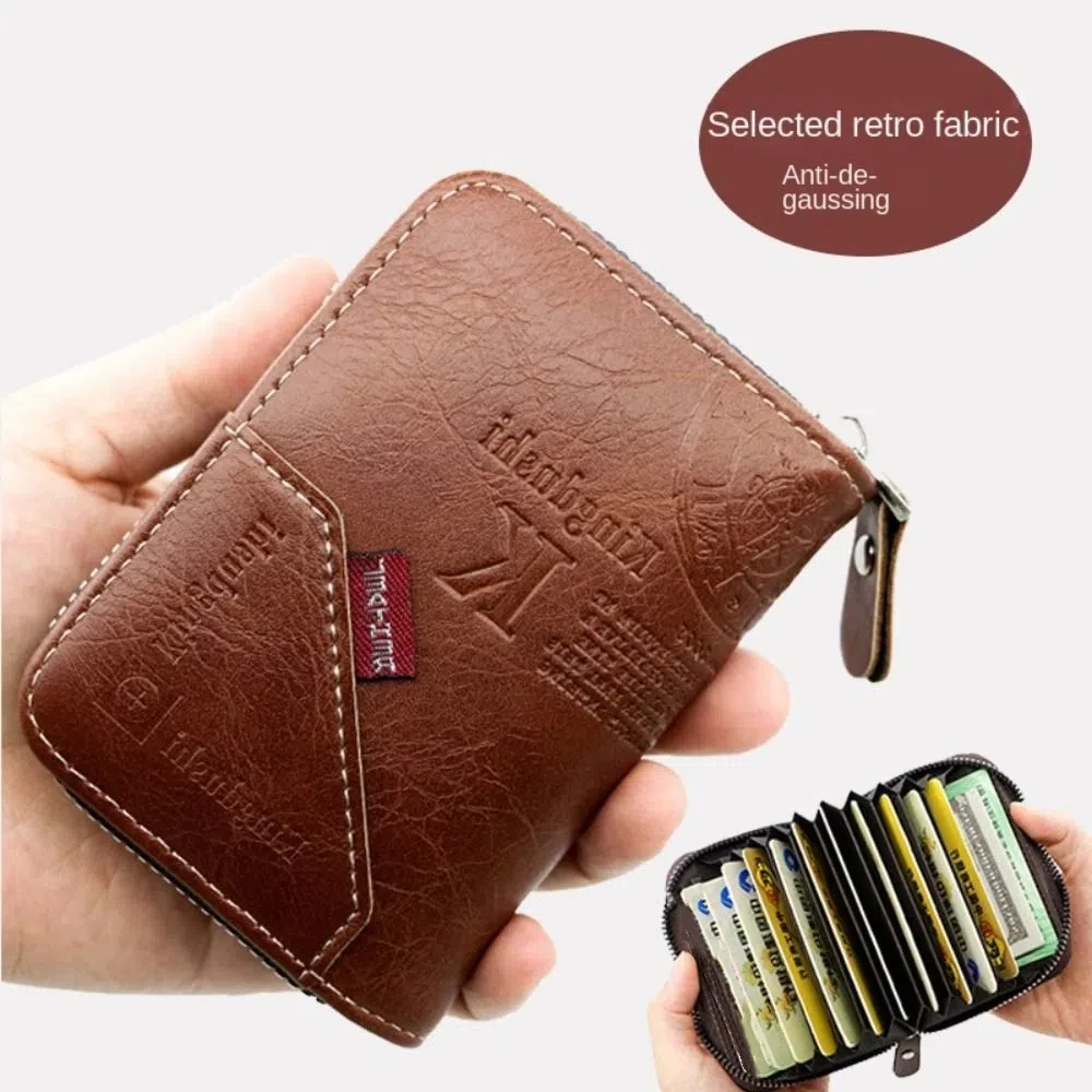 Casual PU Leather Men's Short Wallet Multi-position Large Capacity Male Leather Purse Smooth Zipper Thin Pocket Purse Daily Use