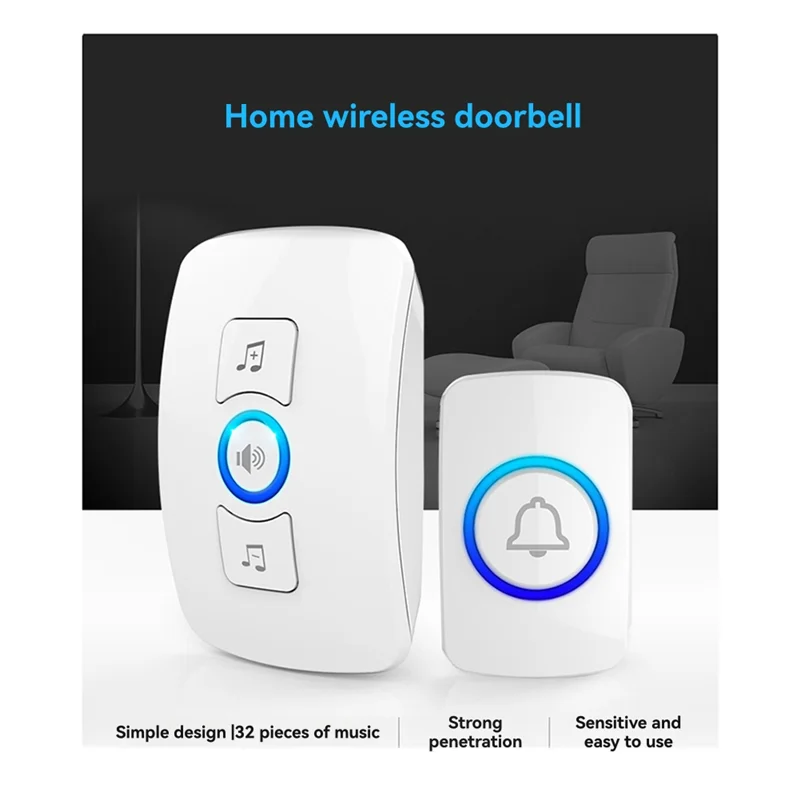 Wireless Doorbell Waterproof Welcome Chime Home Door Bell Intelligent 32 Songs Smart Alarm For Store Hotel US Plug