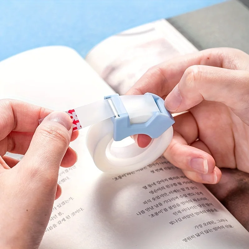 2pcs Clear Tape, Dispenser with Cutte, for Students, Office, Perfect for Correcting Mistakes. Transparent Tape, pink and blue view 6