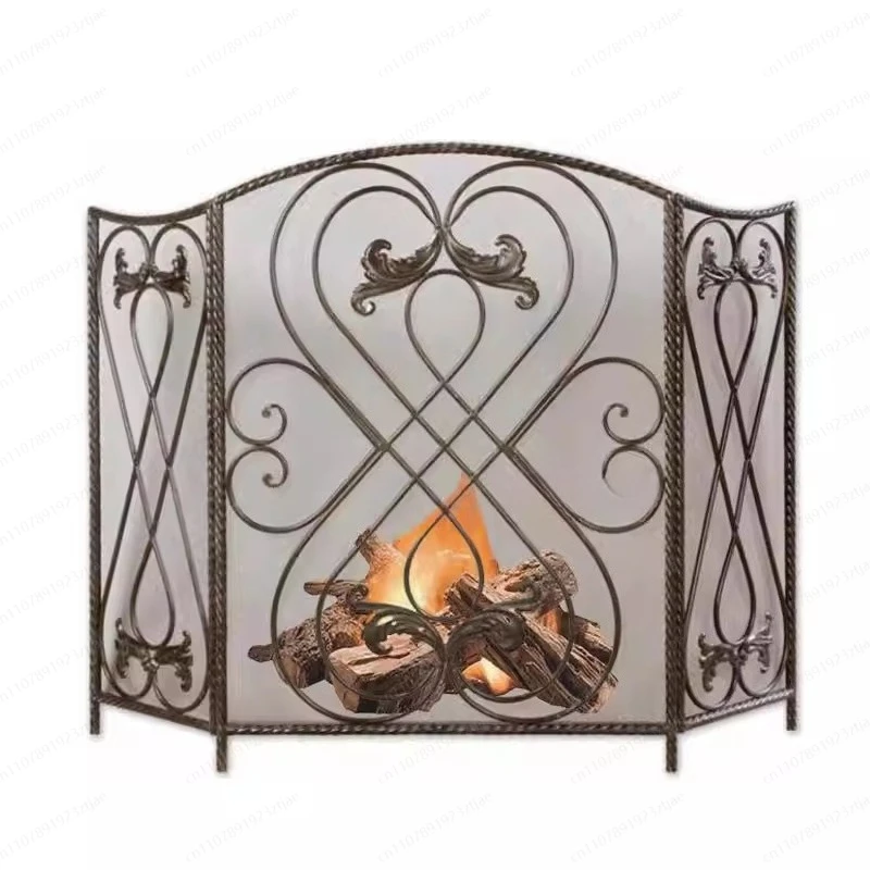 European style hollow household floor-to-ceiling belt mesh fireplace screen fireproof rail core fireplace partition
