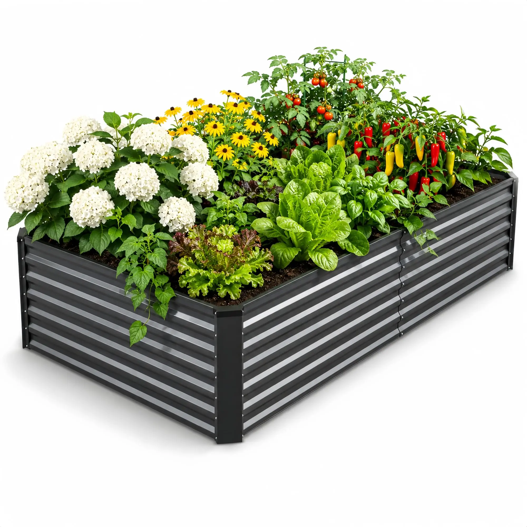 8x4x2 ft Galvanized Steel Raised Garden Bed Planter Box, Dark Grey