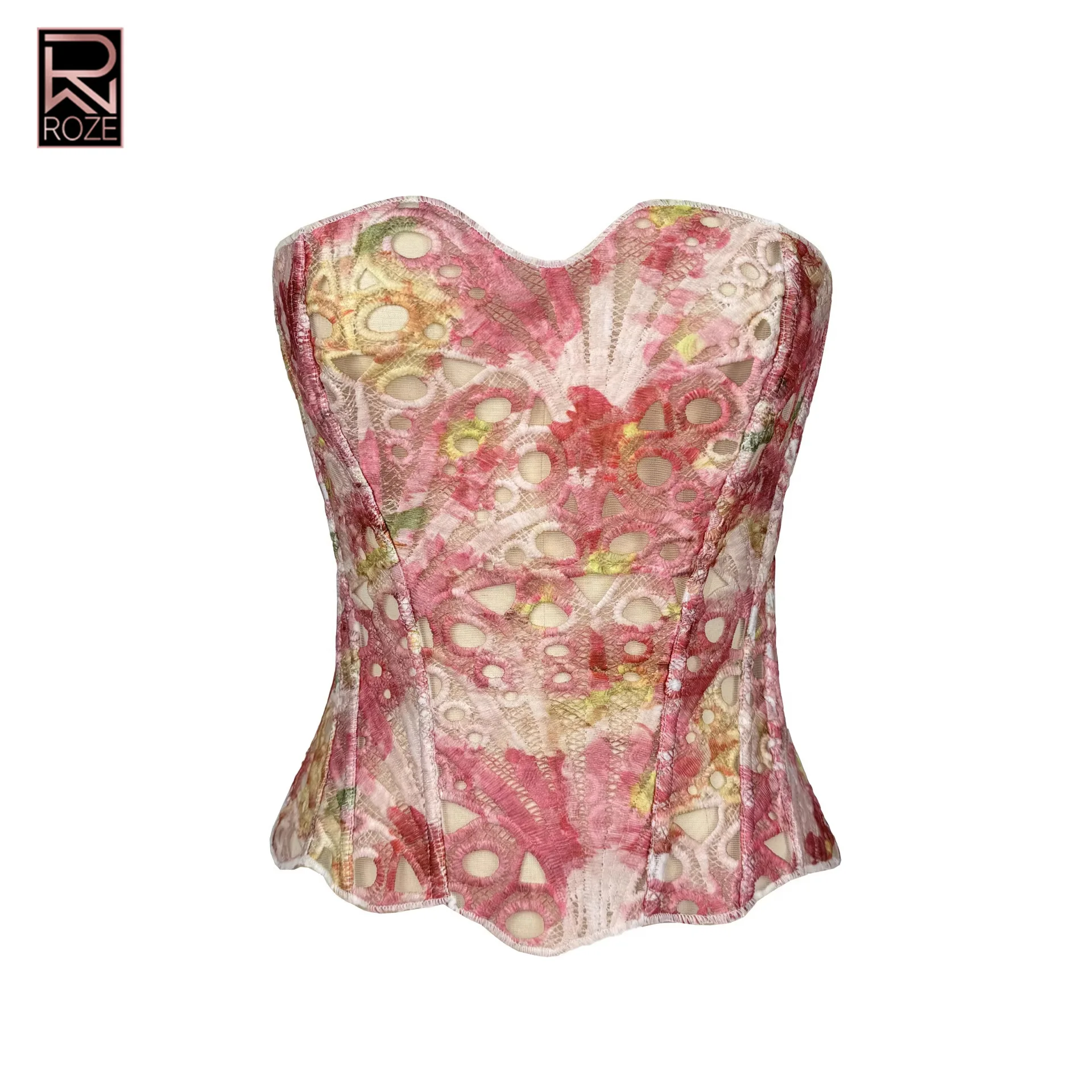 

Hollow-out Gradient Corset Top, Palace Style Lace-up Bustier for Shapewear, Sexy Body Shaping Slim Fit Top for Party, Stage