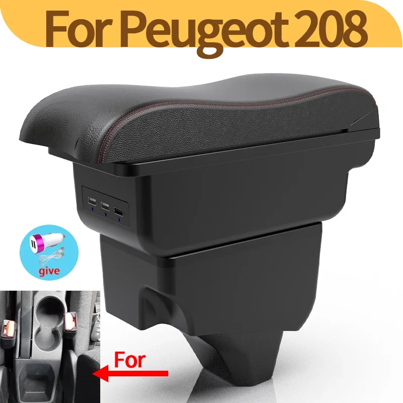 

For Peugeot 2008 armrest Peugeot 208 2019-2024 car center console retrofit multi-functional storage box with USB Car accessories