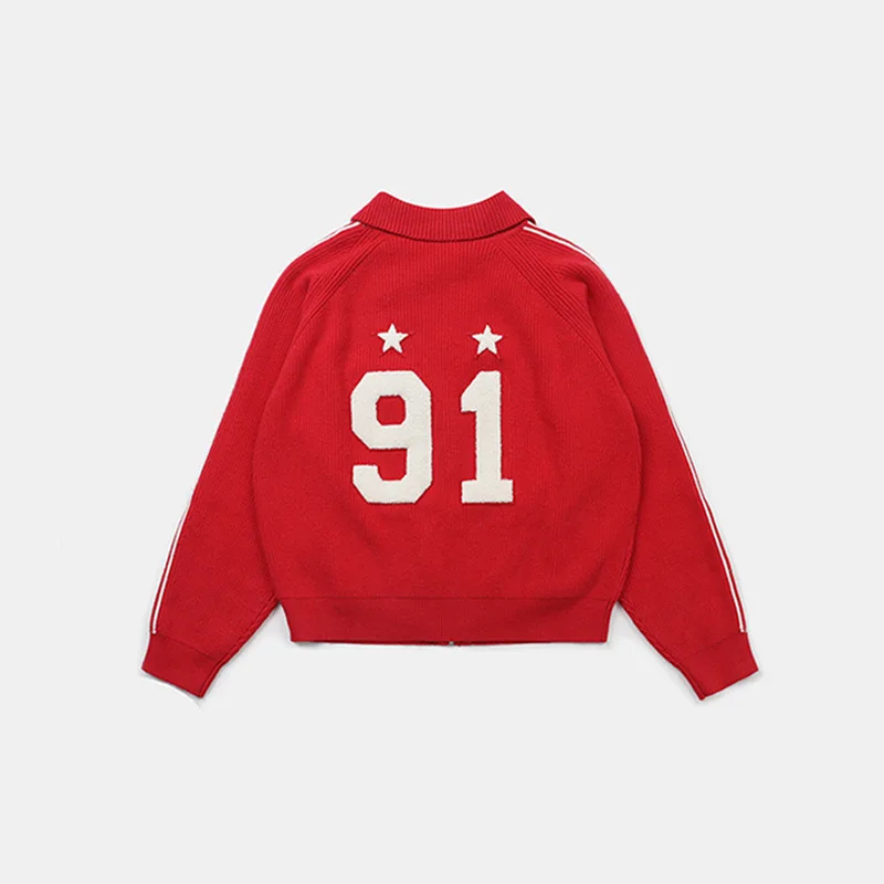 

Korea badblood bcac series American Spice Girls Red Sweater Women Knitted Zip Cardigan Lapel Casual Top