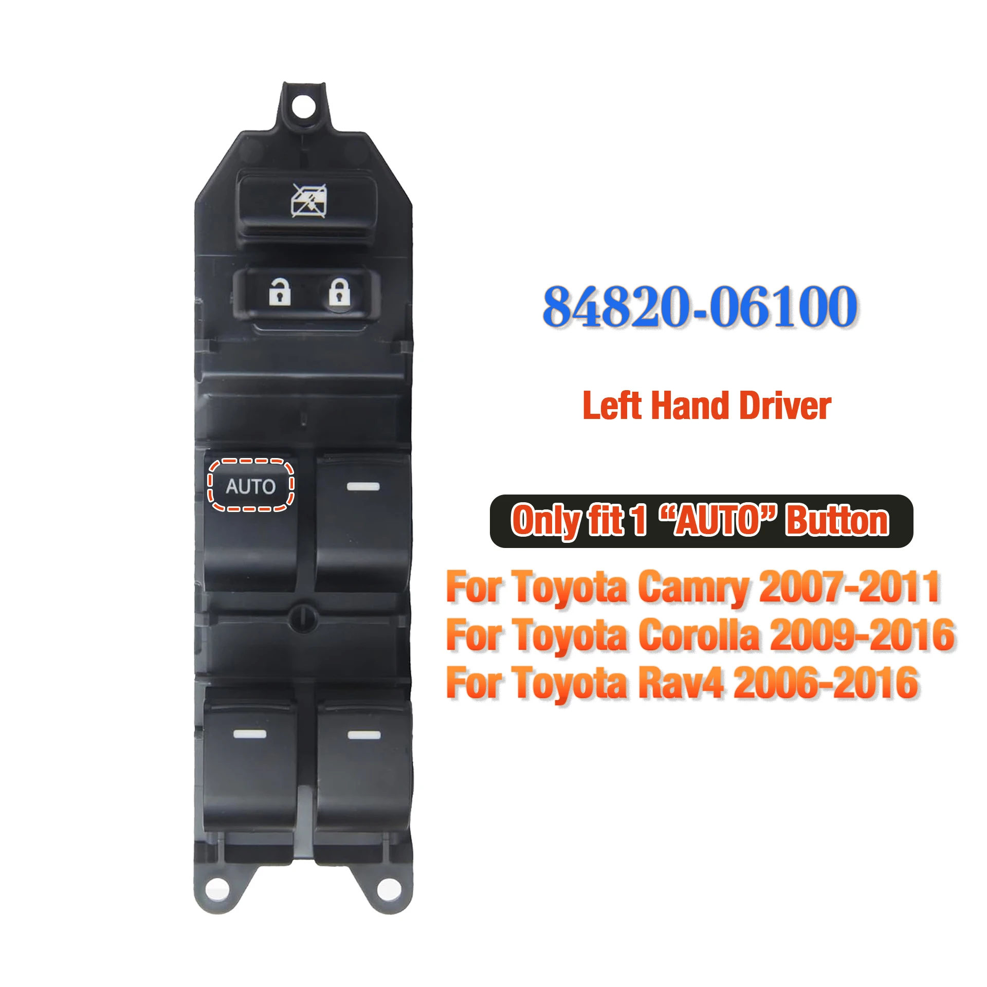 

84820-06100 15Pin Electric Master Power Window Switch Glass Lifter Control Button,For Toyota RAV4 Camry Corolla Tundra 2007-2016