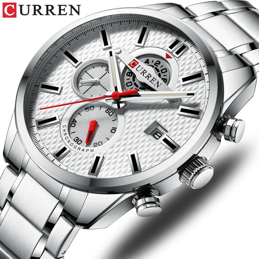 

CURREN 8352 Causal Sports Watches Mens Luxury Quartz Watch Stainless Steel Chronograph and Date Luminous hands Wristwatch