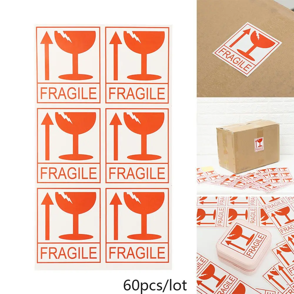 60pcs/lot Fragile Warning Label Sticker Hazard Warning Sign Handle With Care Keep Express Label Adhesive