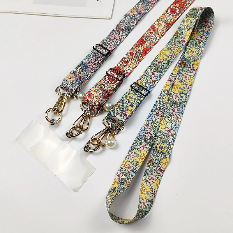 حزام حبل للهاتف الخلوي متقاطع مع الأزهار ، حبل معلق للرقبة قابل للتعديل مع مشبك حشية ، حبل حافظة عالمي مضاد للفقد
