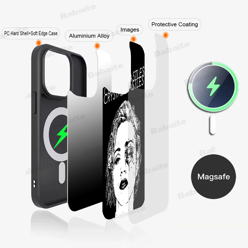 C-Crystal C-Castles Phone Case Magesafe Magnetic Wireless Charge Case For iPhone 16 11 12 13 14 15 Pro Max Plus Mini