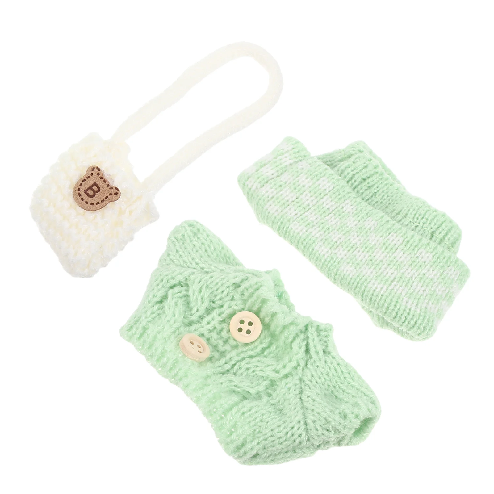 

1 комплект кавайной одежды для фигурок 17 см: свитер, сумка, шапка, вязаные аксессуары, светло-зеленое зимнее платье, одежда с игрушечным медведем