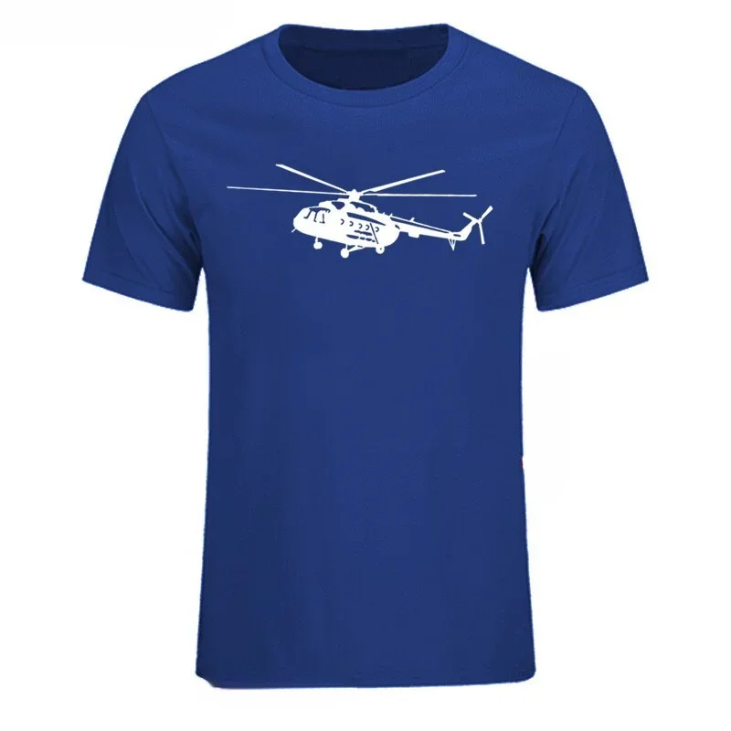 Summer Men's T Shirt Short Sleeve Cotton Print Mi-8 Helicopter T-Shirt Casual Shirt Cool Tees Tops Streetwear Cotton Fabric