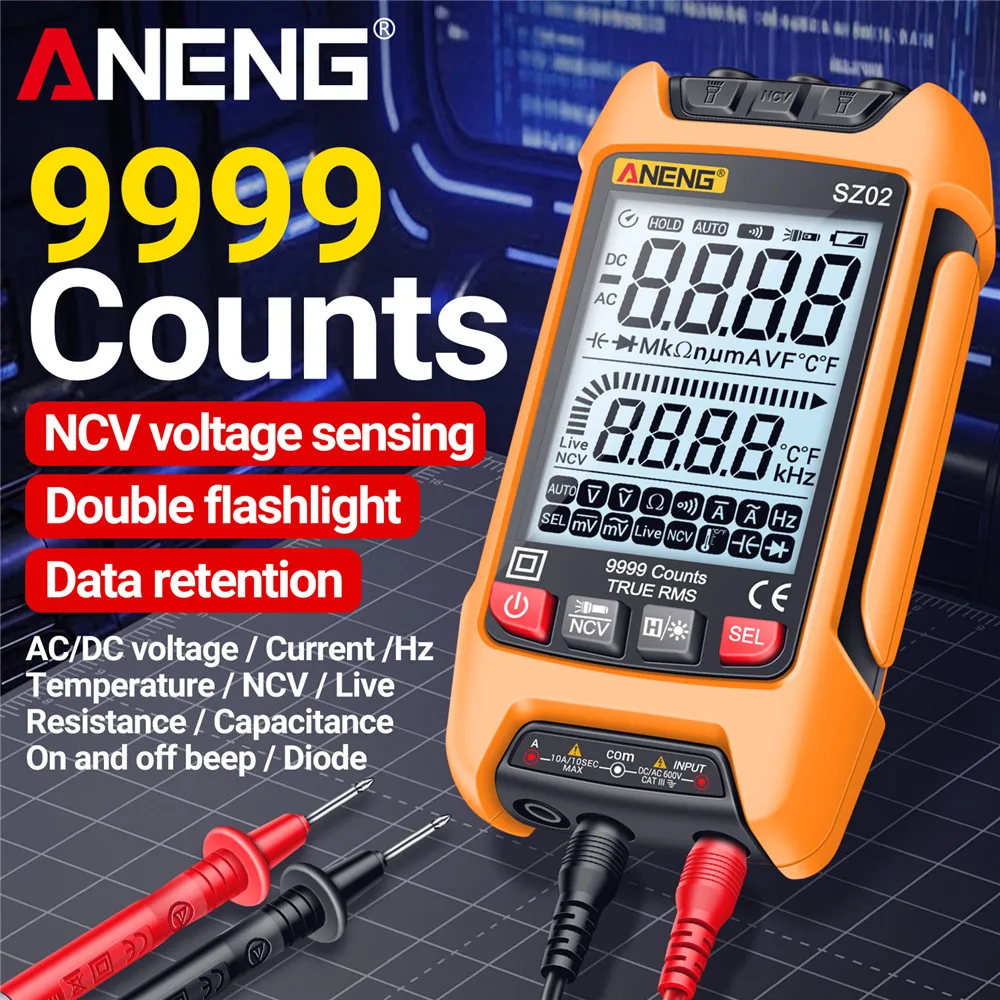 

ANENG SZ01/SZ02 Diode Tester Professional Digital Multimeter True RMS Smart AC/DC Current Voltage Auto Range Multimetres Tools