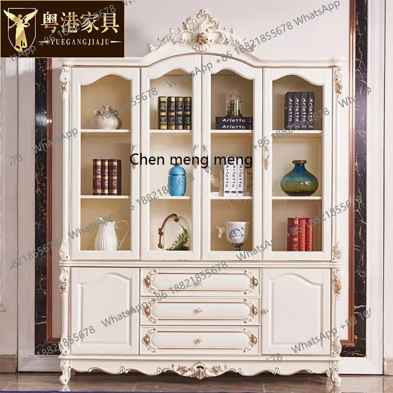 

New arrive European solid wood carving flower wine cabinet American villa living room decoration cabinet champagne gold locker