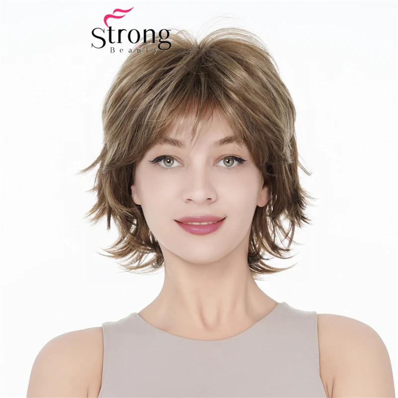 Short Brown highlights Blonde Back Red Flip out Full Synthetic Wig