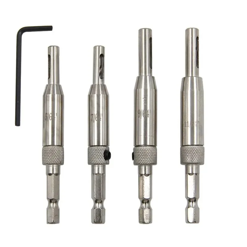 

4pc Silver Door and Window Hinge Hole Opener for Woodwork Hexagonal Handle Position Irregular Drilling Tool Hinge Drill Set