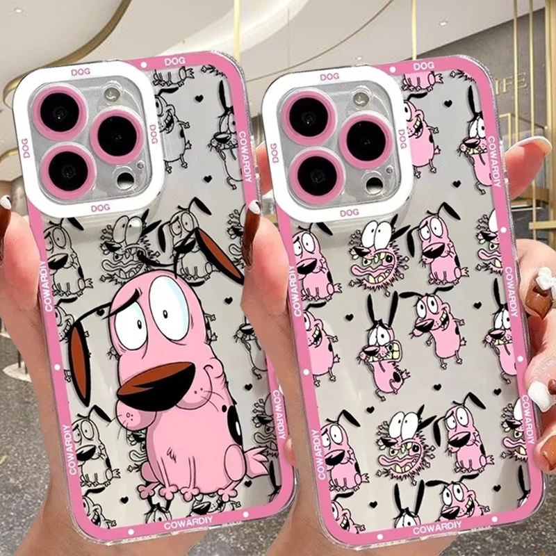 Cartoon Courages Cowardly Dog Clear Case For iPhone 16 Pro Max 15 14 Plus 13 12 11 Pro XR XS X 8 7 SE 2020 Soft Silicone Cover