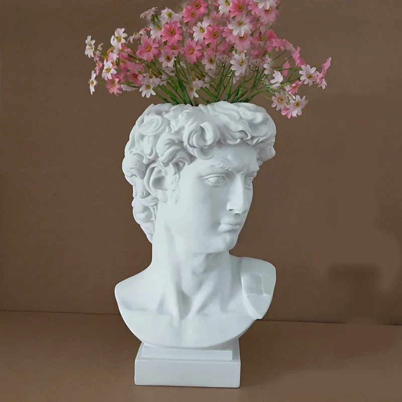 Modern Nordic Style Creative Portrait Vase Human Head Flower Vases Decorative Ornaments Resin David Home Flowers Art Deco