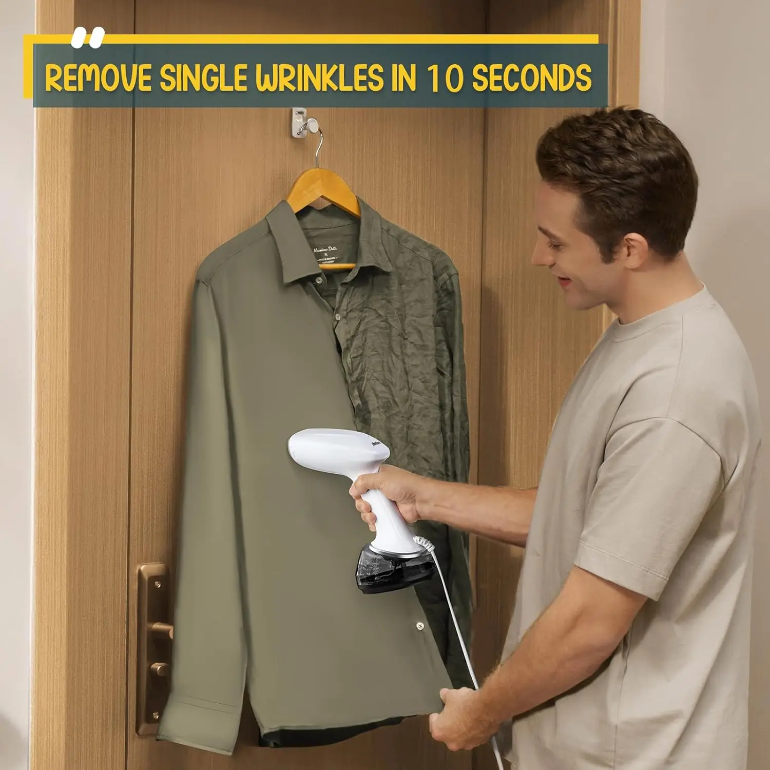 Vaporizador de ropa portátil de 1200 W, tanque de agua de 360 ml, eliminador rápido de arrugas para el hogar, la oficina, los viajes - Blanco