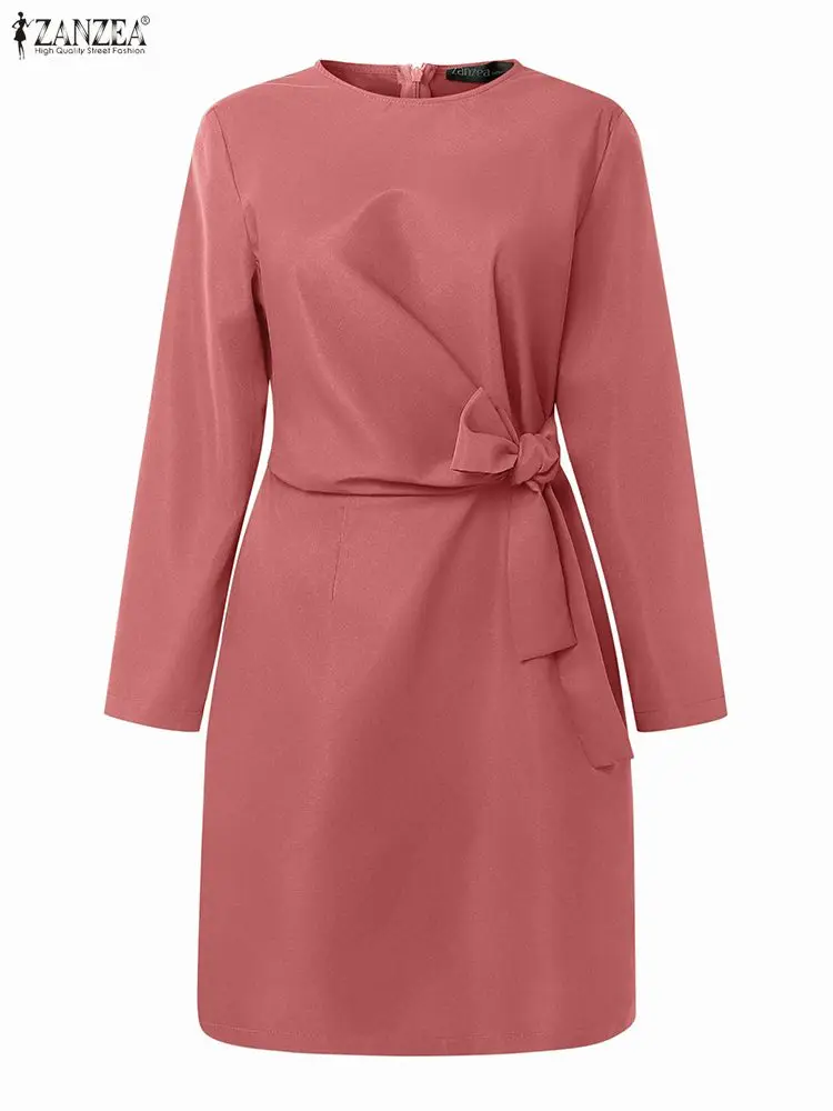 ZANZEA 패션 셔츠 드레스 여성 가을 3/4 소매 캐주얼 솔리드 미니 선드레스 2025 우아한 오피스 레이디 스트리트웨어 플리츠 로브