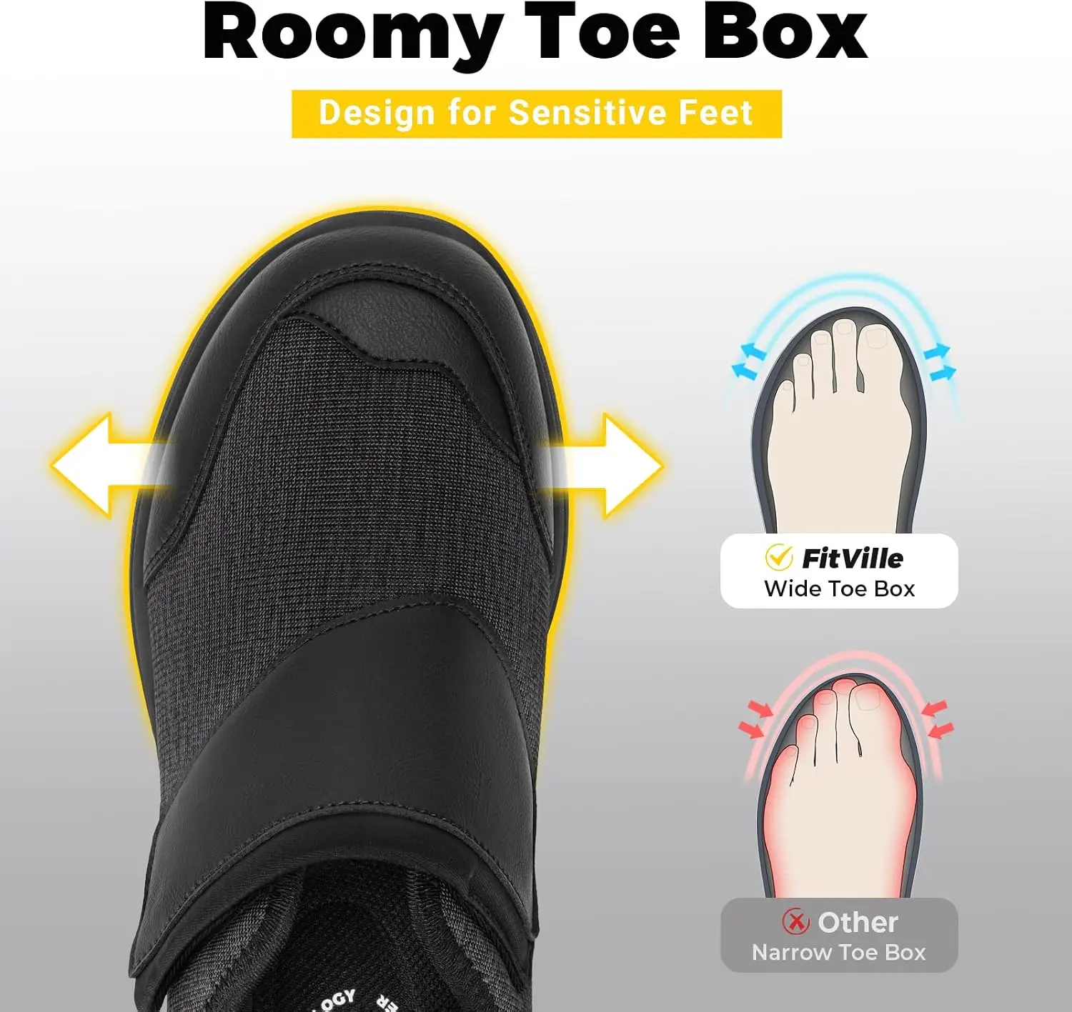 FitVille Men'S Extra Wide Diabetic Walking Shoes Adjustable Strap Orthopedic Footwear For Sensitive & Swollen Feet, All-Day Comfort Stability For Work & Daily Wear