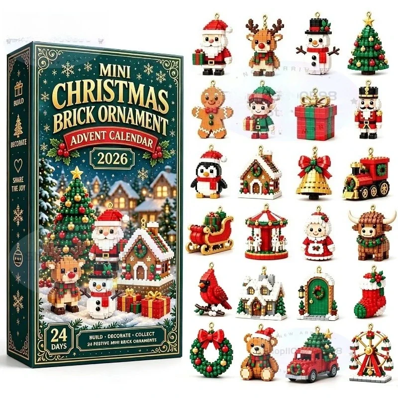 24-Day Mini Christmas Brick Ornament Advent Calendar 24Pcs DIY Assembly Blocks Calendario Adviento Рождество Ornament Gift
