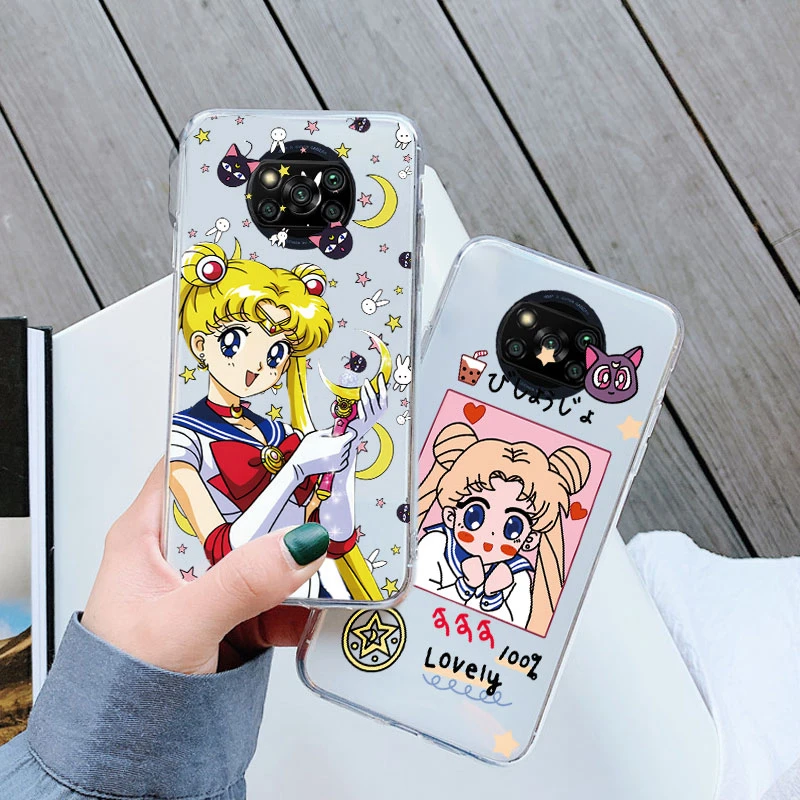 Capa de telefone dos desenhos animados para Xiaomi Poco, Silicone transparente transparente, Capa impressa, Marinheiros e Coelho, Meninas e Gato, X3 NFC, Poco X3 Pro