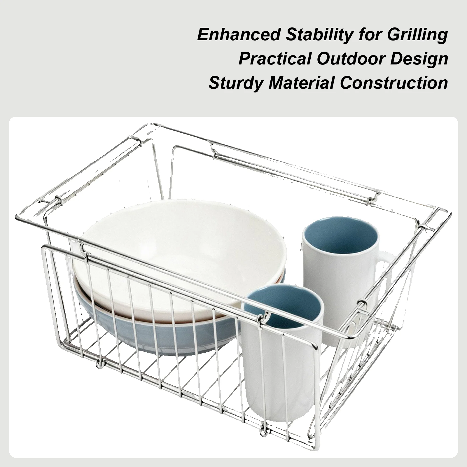 

Camping Table Basket Stainless Steel Foldable Storage Organizer Portable Basket Camping Storage Containers For Home Indoor