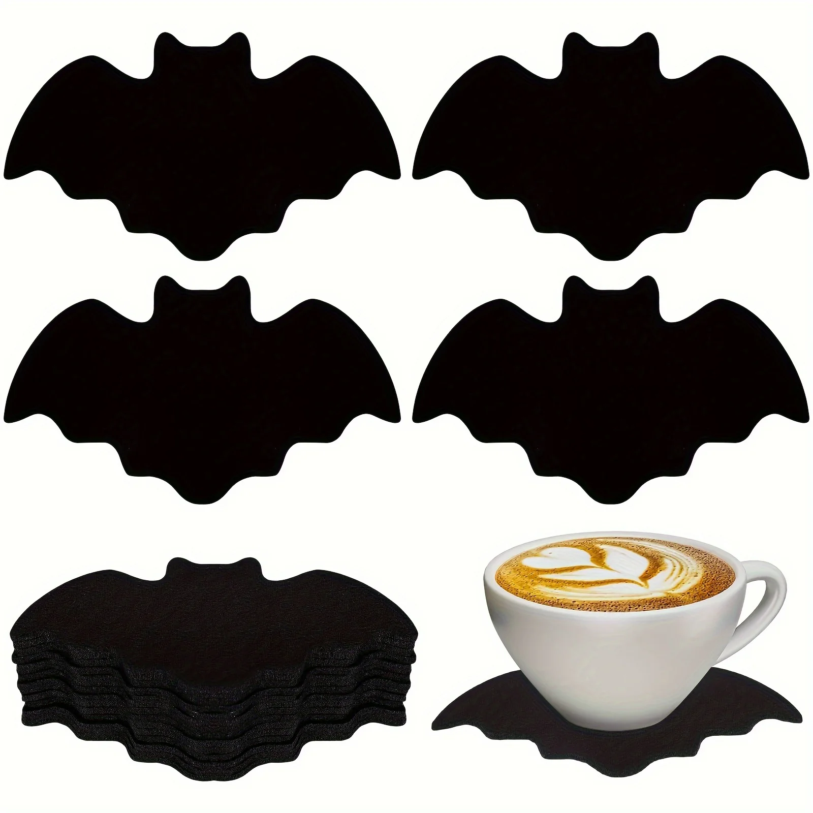 

10pcs Creative Felt Bat Mat Halloween Table Mat Bat Anti Slip Heat-Resistant Tableware Mat Party Table Halloween Decoration