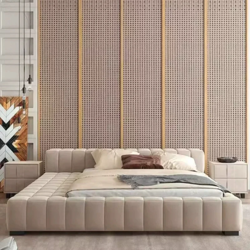 Grounded Vintage Set Bed Decoration Double Beige Household Japanese Frames Bed Bases Modern Style Letto Matrimoniale Furniture