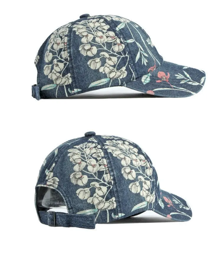 LDSLYJR Spring Denim Flower Print Casquette Baseball Cap Adjustable Outdoor Snapback Hats for Men and Women 170