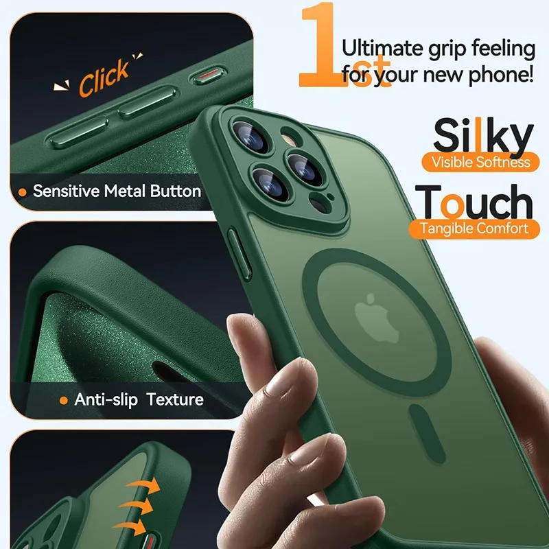 Funda Lujosa Esmerilada para iPhone 17 16 15 14 13 12 11 Pro Max 16 15 Plus 17 Air para Magsafe Transparente Mate Magnética 6
