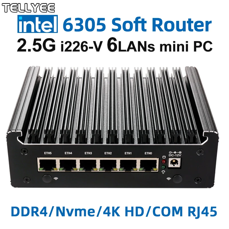 

Программный маршрутизатор Intel Celeron 6305, 6 лот i226-V, 2,5G, безвентиляторный мини-ПК, DDR4 COM DP, прибор для брандмауэров, pfSense, компьютер OPNsense ESXi