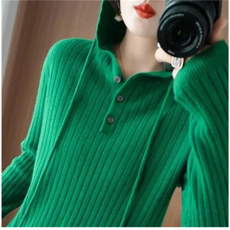 

Spring Autumn Hooded Sweater Women Knitwear Female Loose Hoodie Knitting Sweater Ladies Long Sleeved Bottoming Shirt Pullover