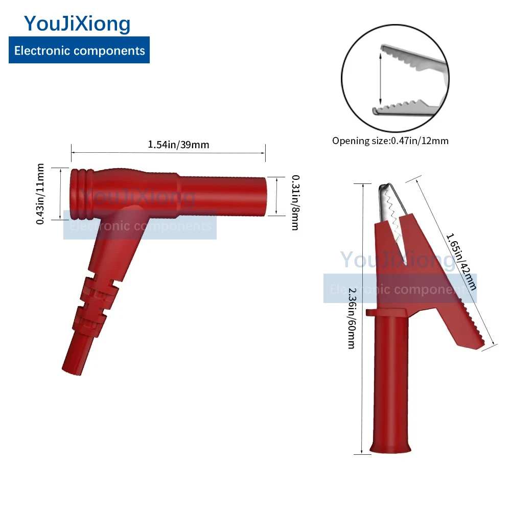 20A Pure Copper High Voltage Resistant Multimeter Connecting Cable 4mm Banana Plug Semi-closed Alligator Clip Test Cable 1m