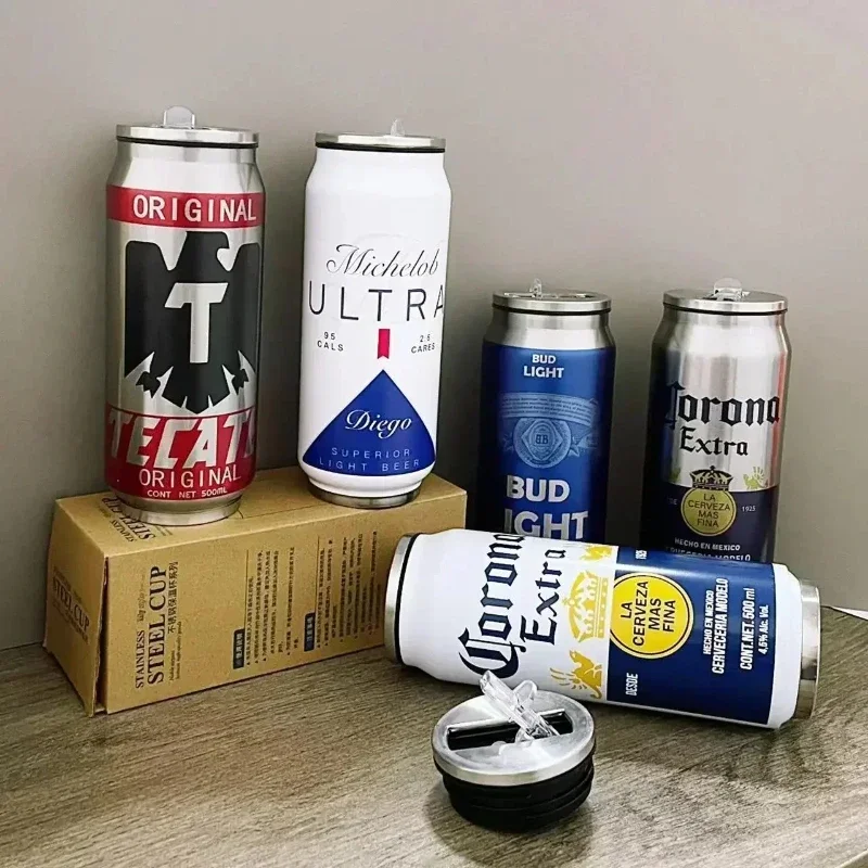 1 قطعة 500 مللي الترمس مع القش 304 بيرة ستانلس ستيل زجاجة كولا يمكن الترمس الفقرة مقهى البيرة الباردة حارس المنزل المطبخ درينكوير