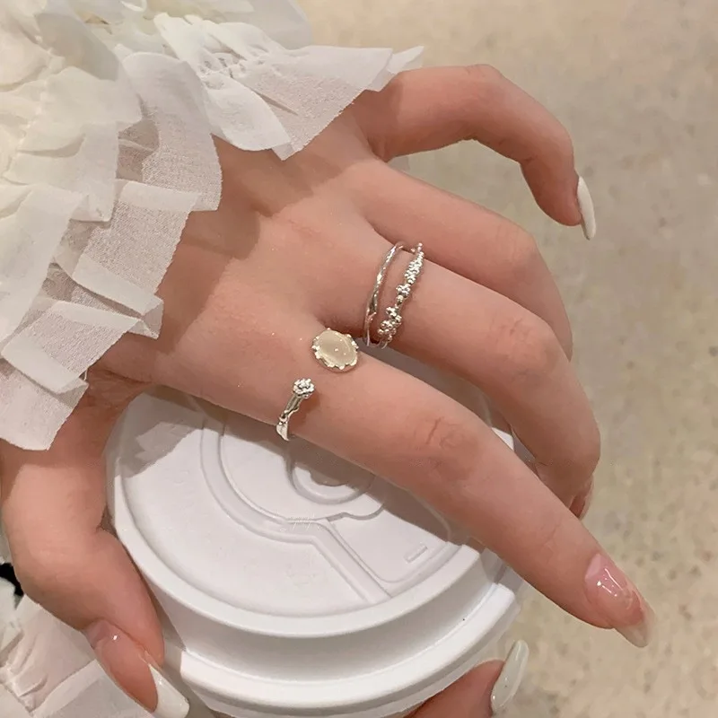 Sam Panda 925 Sterling Silver White Moonstone Ring For Women Gift Stacked Double-Layer Cute Romantic Jewelry Dropshipping