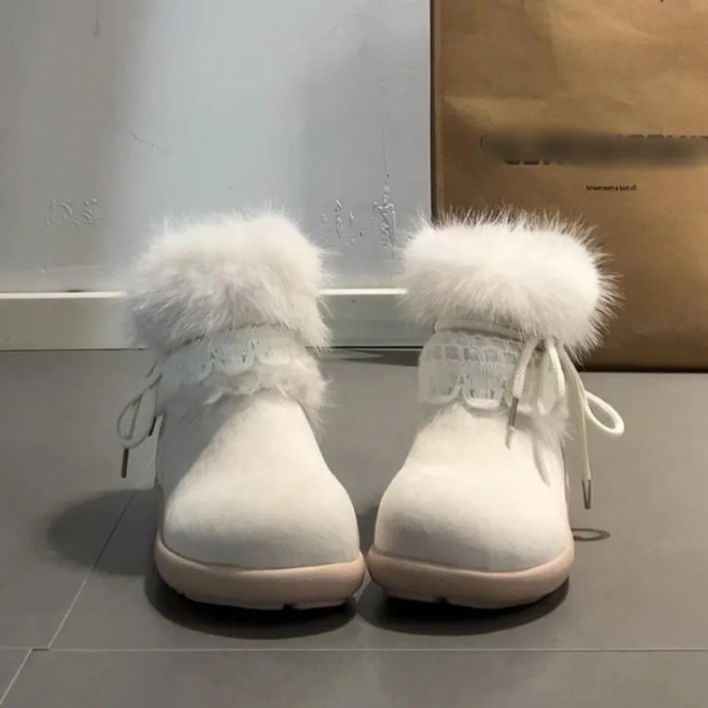 

Snow Boots Womens Winter Thick-Soled Retro Velvet Cute Forest Series Heightening Warm Cotton Shoes Fashion Fluffy Boots Women