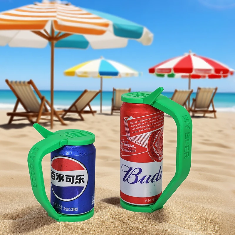 Portable Beer Can Holder with Handle, Soda Drink Grip, Anti-Slip Can Gripper for Outdoor Beach Party BBQ Camping