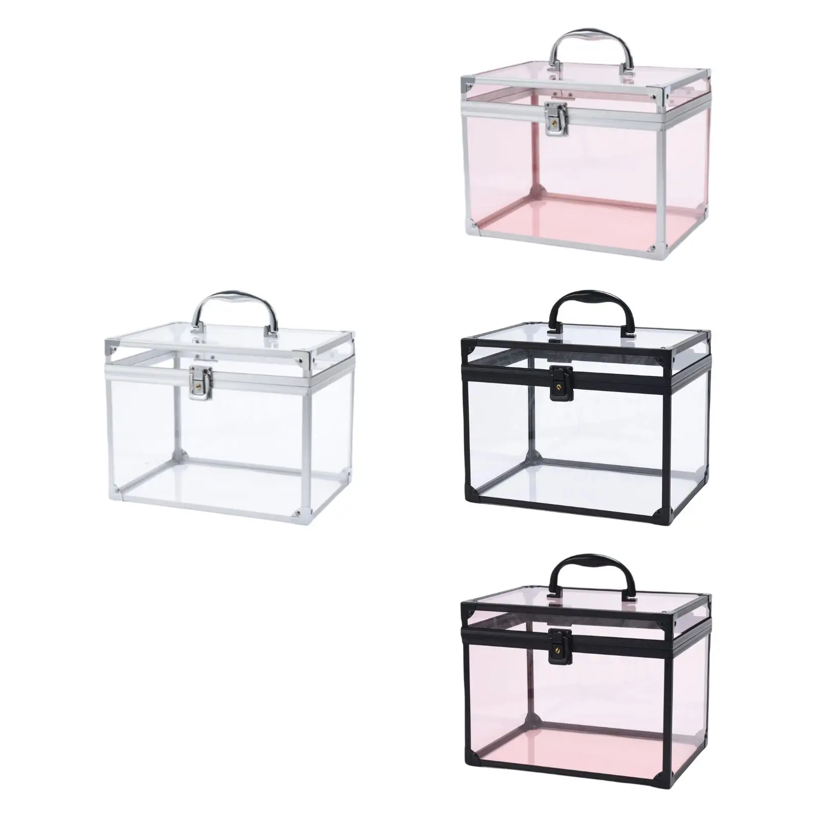 منظم المكياج، علبة عرض مستحضرات التجميل، صندوق تاج مقاوم للغبار، حقيبة سفر متعددة الوظائف من الأكريليك الشفاف مع مقبض لخزانة الملابس