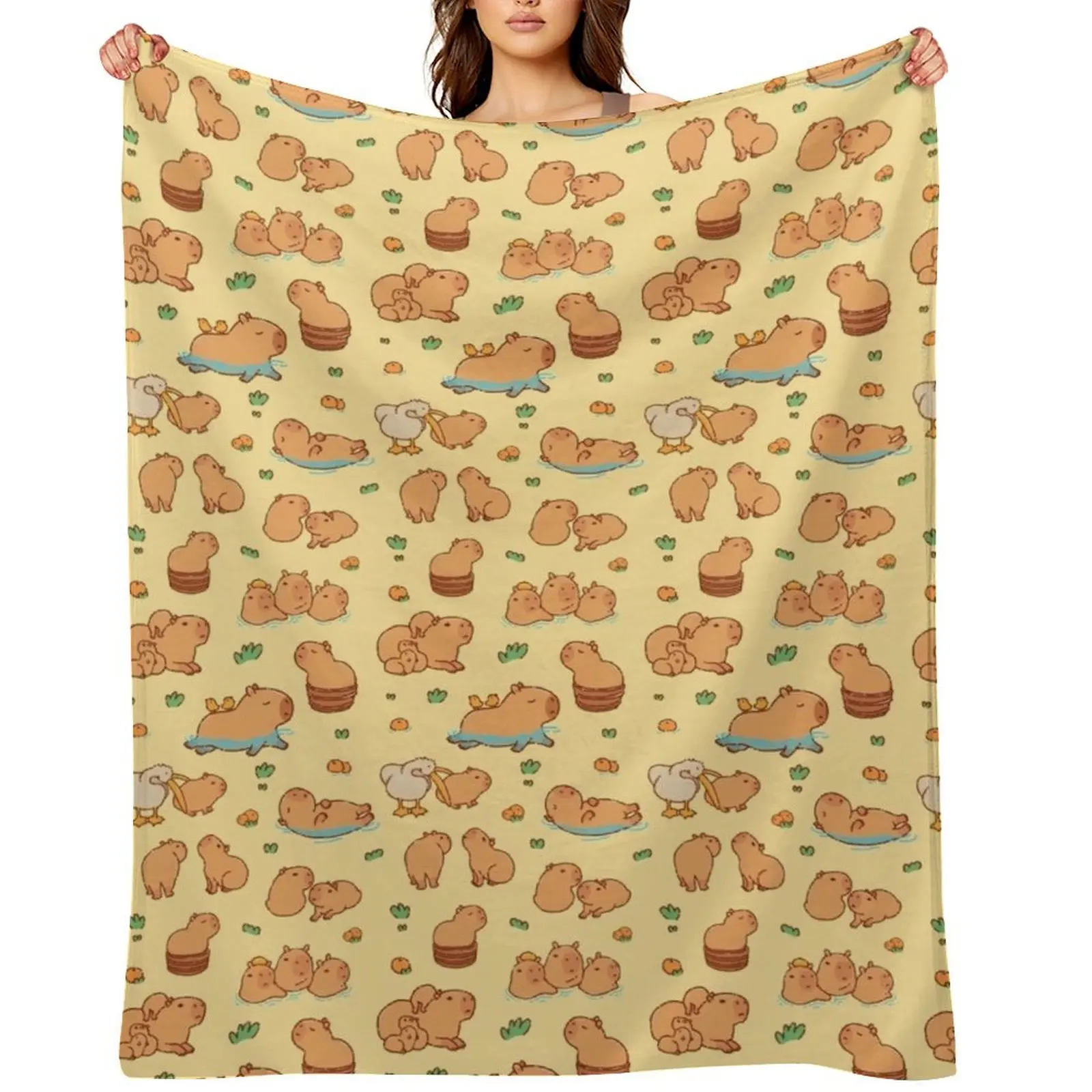 

Capybara cute seamless pattern, yellow background Throw Blanket Loose Flannels Luxury Designer Blankets For Sofas Blankets