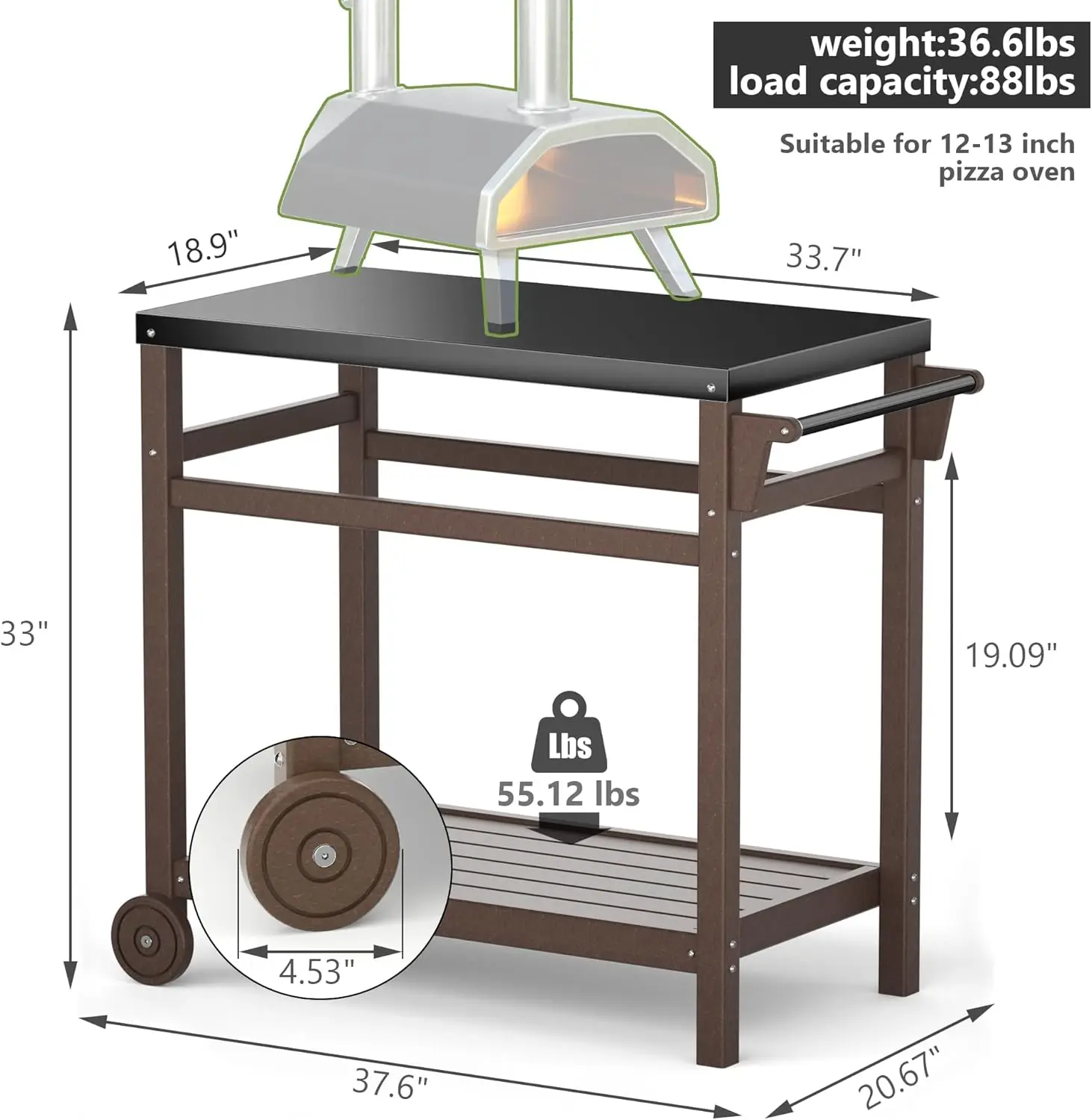 Carrito para parrilla al aire libre, soporte para horno de Pizza con ruedas, mesa de comedor para Patio exterior, mesa de preparación de cocina móvil, barbacoa