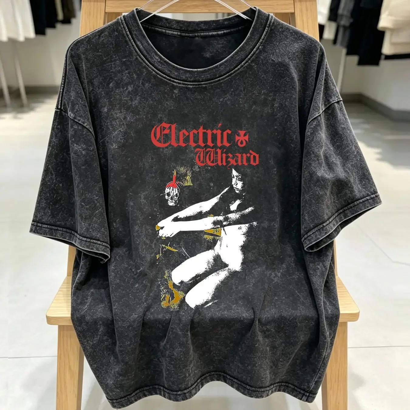 washed T Shirt ELECTRIC WIZARD Cotton Black Men Xmas Size S to 5XL PM665 vintage Washed Slightly Stretched Comfortable Soft