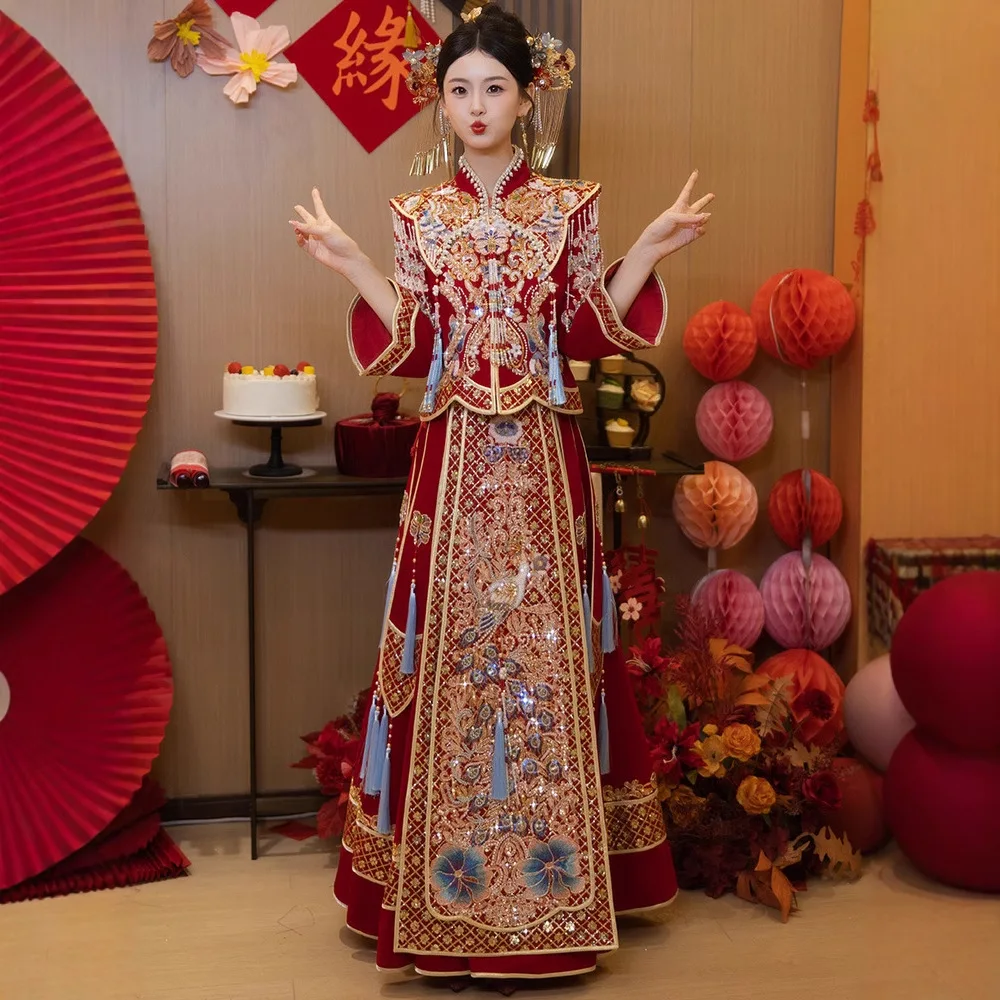Velvet Xiuhe Dress 2026 New Toast Dress Chinese Style Wedding Clothes Small Dress Outfit