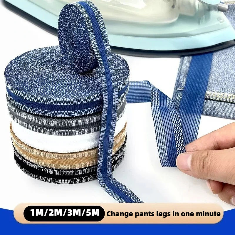 1M-5M Pants Leg Cuffs Self-Adhesive Folded Edges, No Repair, Shortened Repair Pants Leg Tape, Washable DIY Sewing Fabric