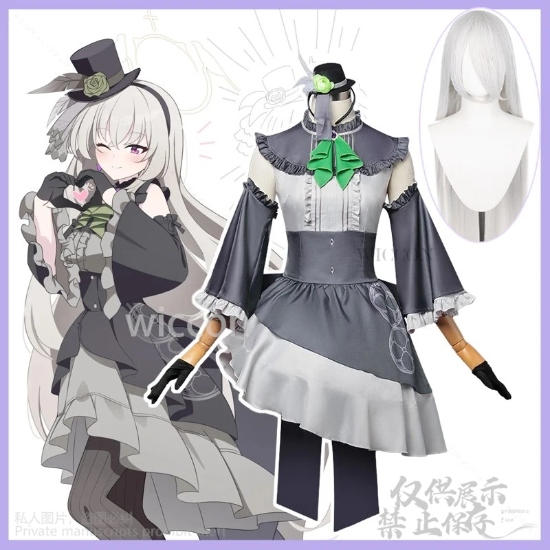 애니메이션 게임 블루 아카이브 코스프레 우타즈미 사쿠라코 코스튬 그레이 원피스 로리타 가발, 여자 크리스마스 할로윈 맞춤형
