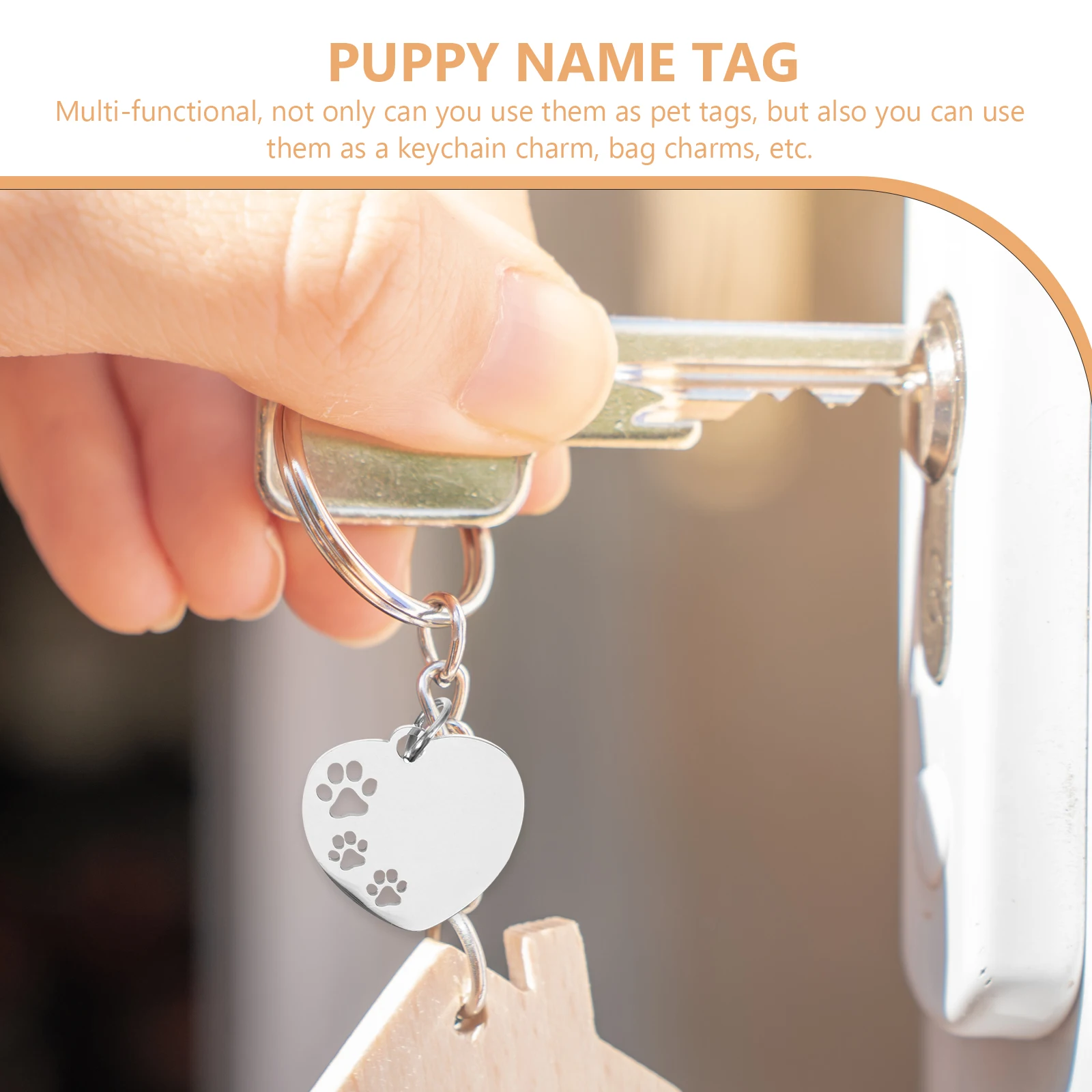 

10pcs Pet Dog Tags Stainless Steel Heart Shape Hollow Paw Design Engraved Id Tag Durable Rustproof Name Tag For Dogs Keychain