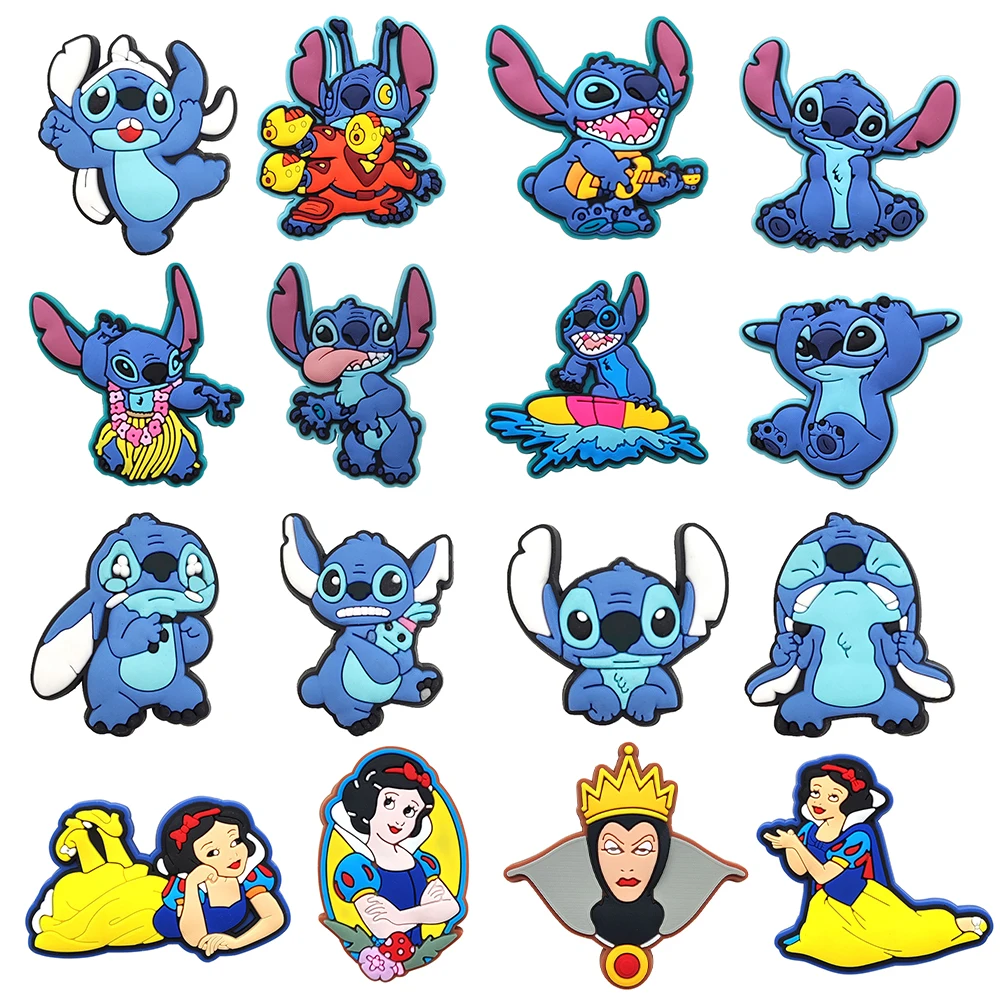 

12-16pcs/SET Stitch Snow White Popular Series for Cartoon Shoe Charms Accessories DIY Decoration for Classic Clog Kids Gifts