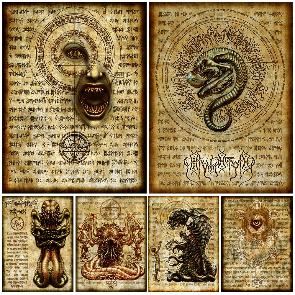 Dark Spell Of The Book Of The Dead Vintage Wall Art Canvas Painting Dark Strange Creatures Art Poster And Print Home Decoration