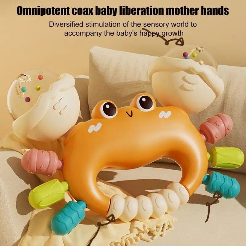 

Crab Rattle Toy Montessori Baby Developmental Sensory Teething Toys Crab Hand Finger Press Pull Toy Teether Rattle Baby Toys